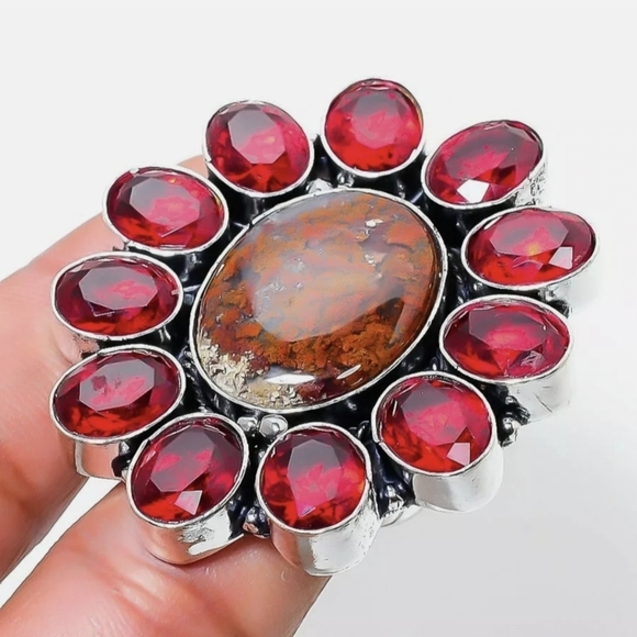 New Seam Agate and Garnet 925 Silver Statement Ring. - Picture 13 of 13